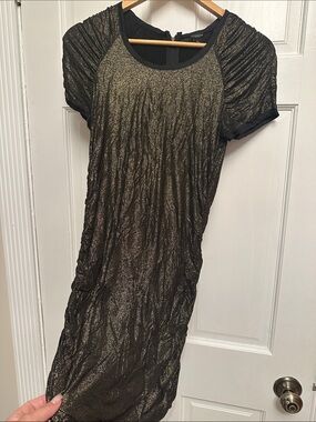 Ann Taylor Factory Black and Gold Metallic Midi Dress